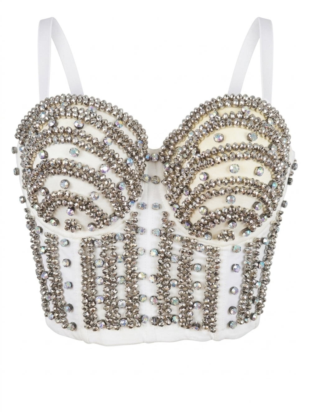 Embellished White Beaded Crop Top